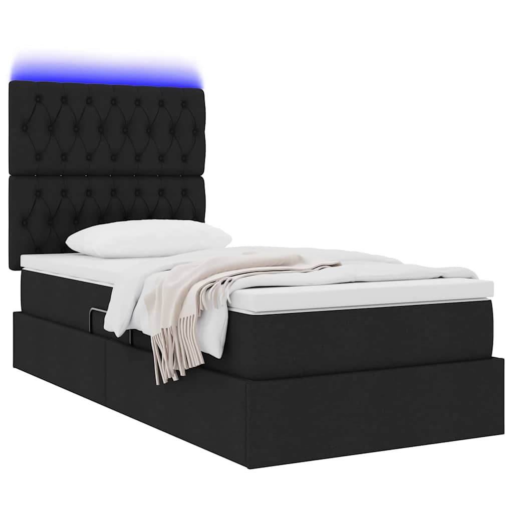 vidaXL Κρεβάτι με αποθηκευτικό χώρο και LED με led Μαύρο 90 x 190 cm