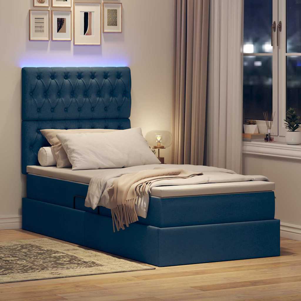 vidaXL Κρεβάτι με αποθηκευτικό χώρο και LED με στρώμα Μπλε 90 x 190 cm