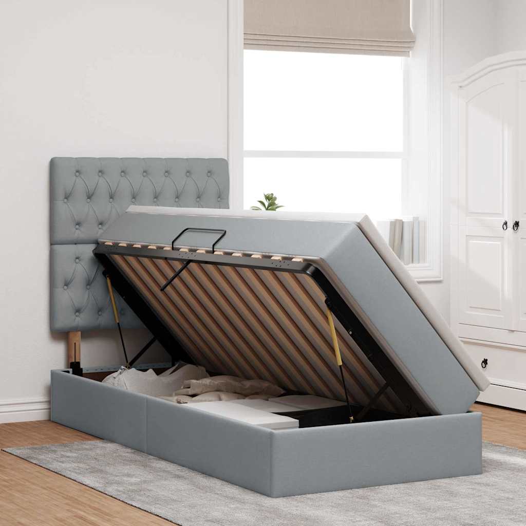 vidaXL Κρεβάτι με αποθηκευτικό χώρο και LED Ανοιχτό γκρι 90 x 200 cm