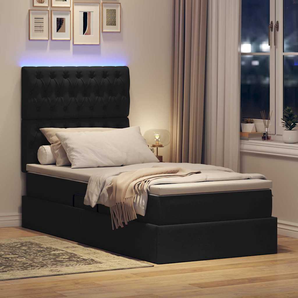 vidaXL Κρεβάτι με αποθηκευτικό χώρο και LED με led Μαύρο 90 x 200 cm