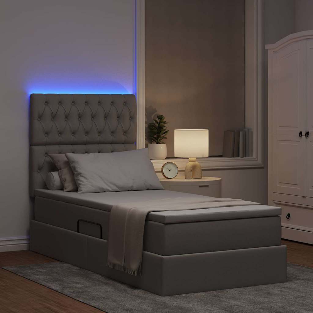 vidaXL Κρεβάτι με αποθηκευτικό χώρο και LED με led Taupe 90 x 200 cm