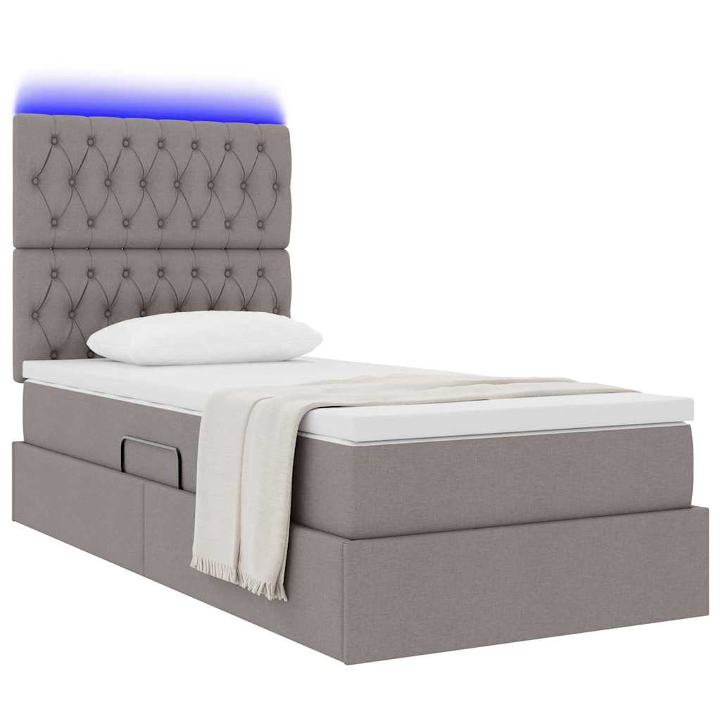 vidaXL Κρεβάτι με αποθηκευτικό χώρο και LED με led Taupe 90 x 200 cm