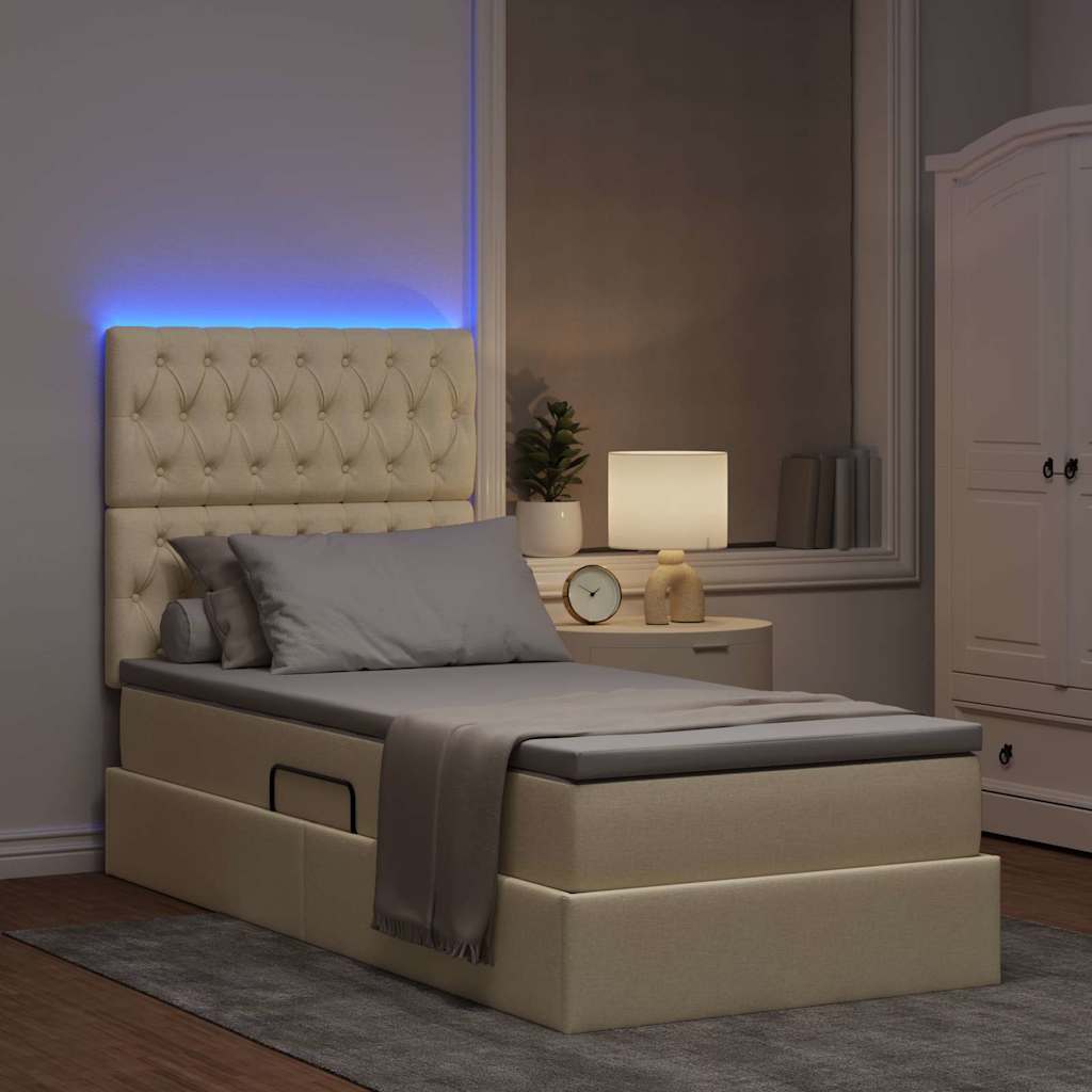 vidaXL Κρεβάτι με αποθηκευτικό χώρο και LED με led Κρέμ 100 x 200 cm
