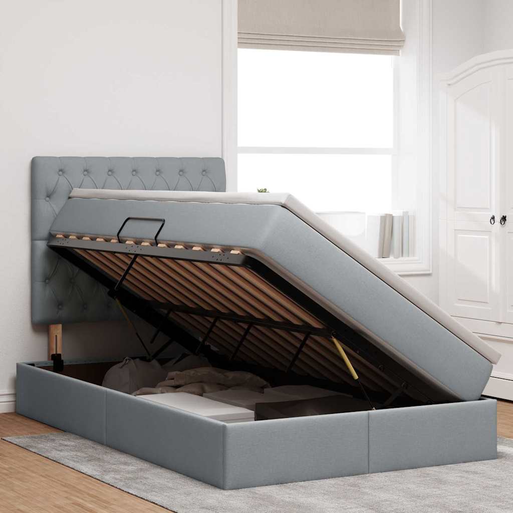 vidaXL Κρεβάτι με αποθηκευτικό χώρο και LED Ανοιχτό γκρι 120 x 190 cm