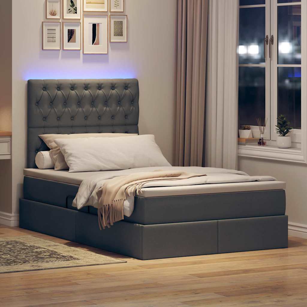 vidaXL LED Κρεβάτι αποθήκευσης με στρώμα Σκούρο Γκρι 120 x 190 cm