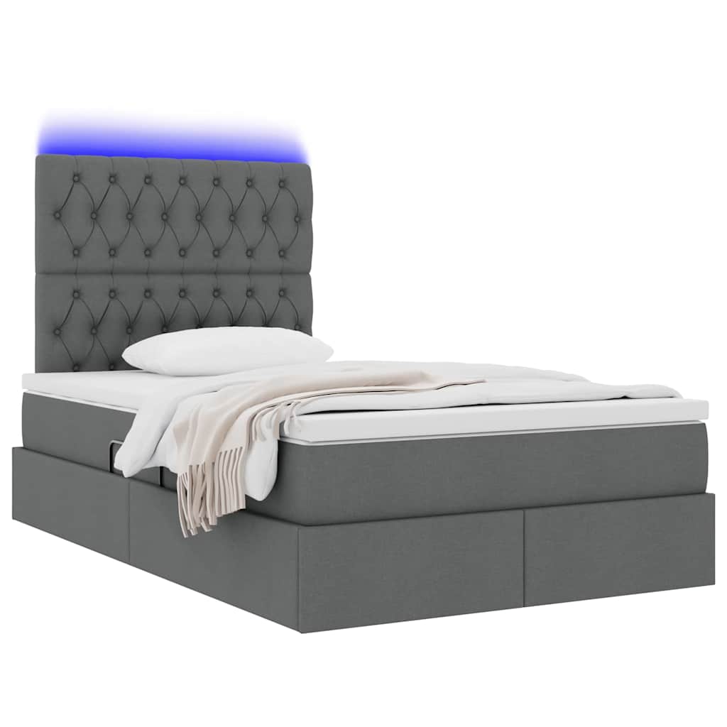 vidaXL LED Κρεβάτι αποθήκευσης με στρώμα Σκούρο Γκρι 120 x 190 cm