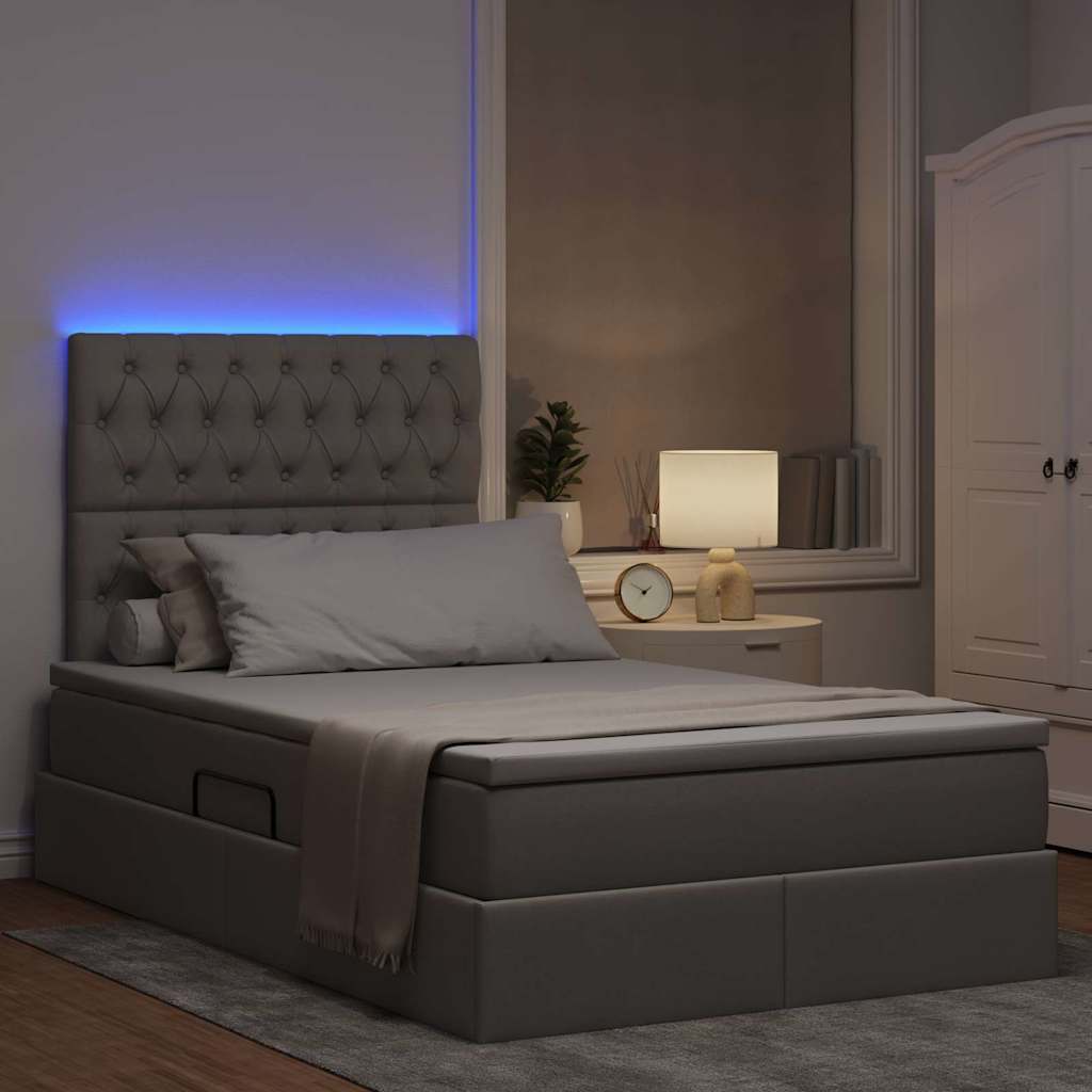 vidaXL LED Κρεβάτι αποθήκευσης με στρώμα Taupe 120 x 200 cm Ύφασμα