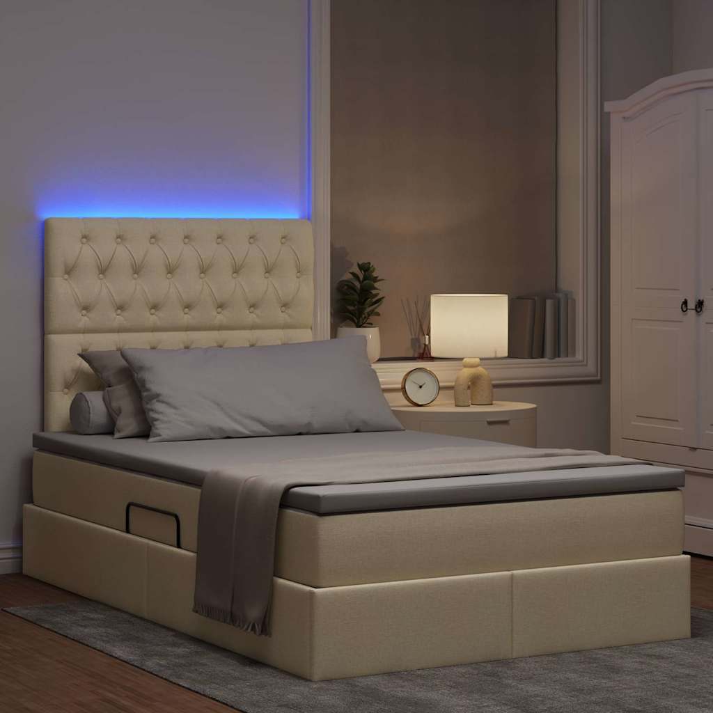 vidaXL Κρεβάτι με αποθηκευτικό χώρο και LED με led Κρέμ 120 x 200 cm