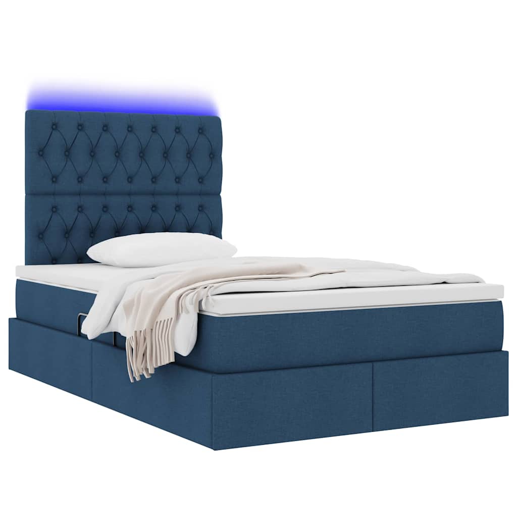 vidaXL LED Κρεβάτι αποθήκευσης με στρώμα Μπλε 120 x 200 cm Ύφασμα