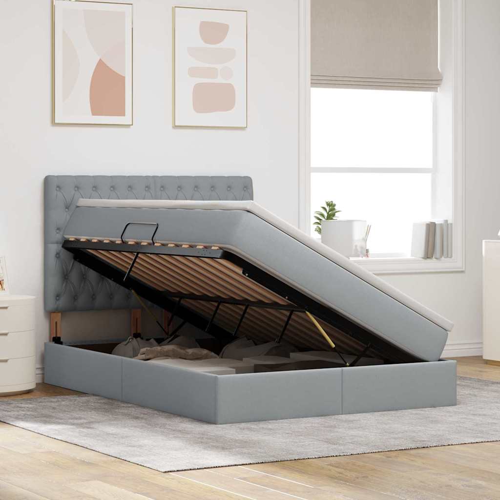 vidaXL Κρεβάτι με αποθηκευτικό χώρο και LED Ανοιχτό γκρι 140 x 190 cm