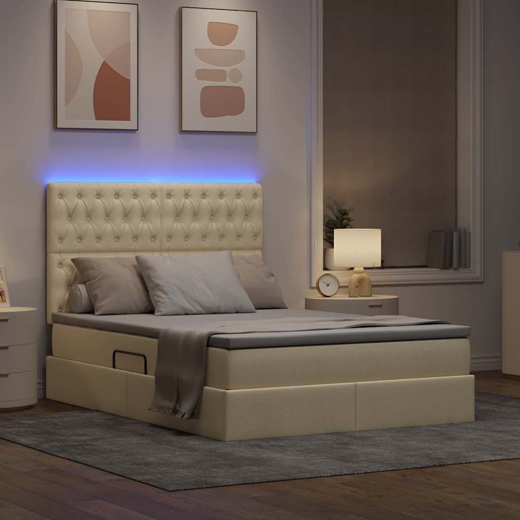vidaXL Κρεβάτι με αποθηκευτικό χώρο και LED με led Κρέμ 140 x 190 cm