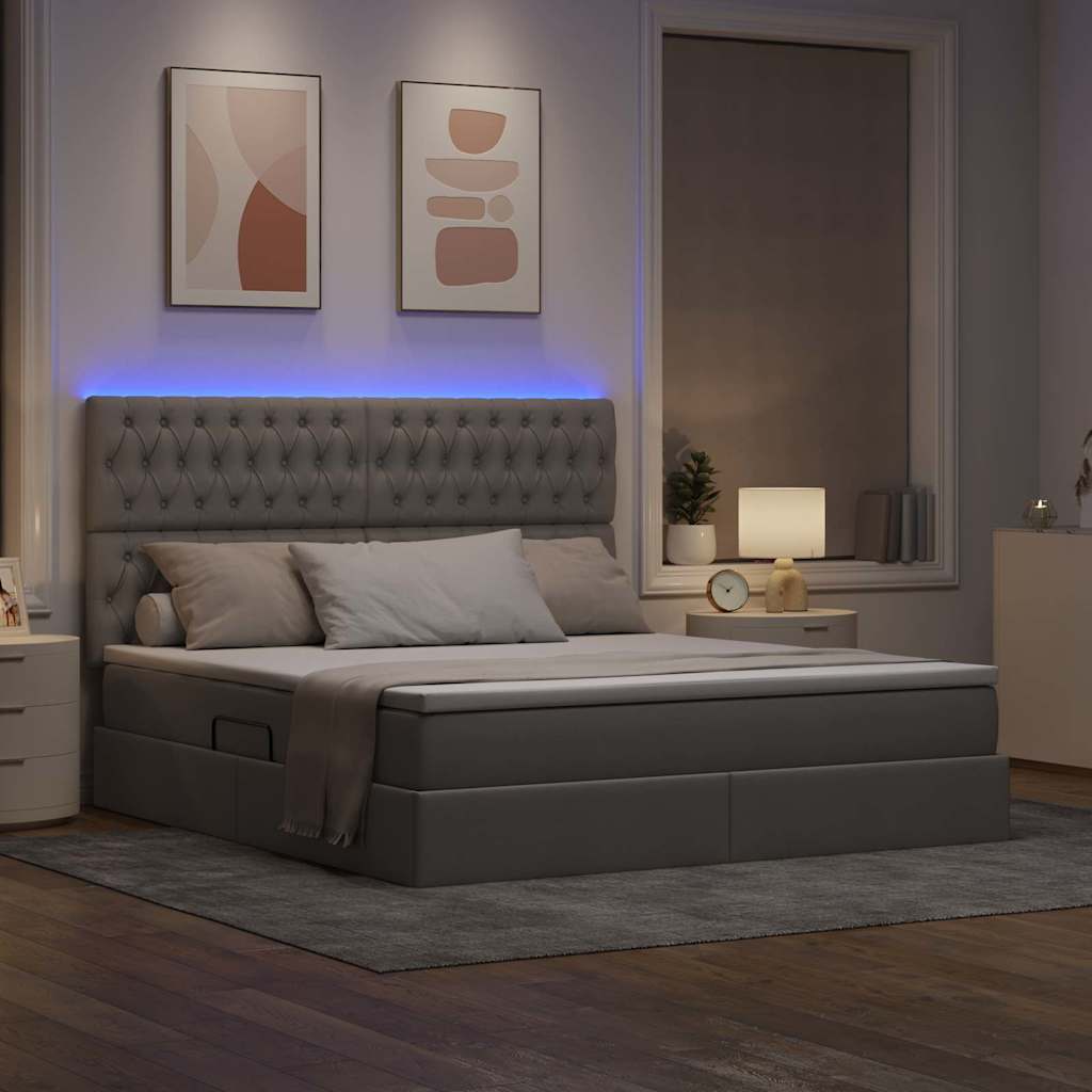 vidaXL LED Κρεβάτι αποθήκευσης με στρώμα Taupe 160 x 200 cm Ύφασμα