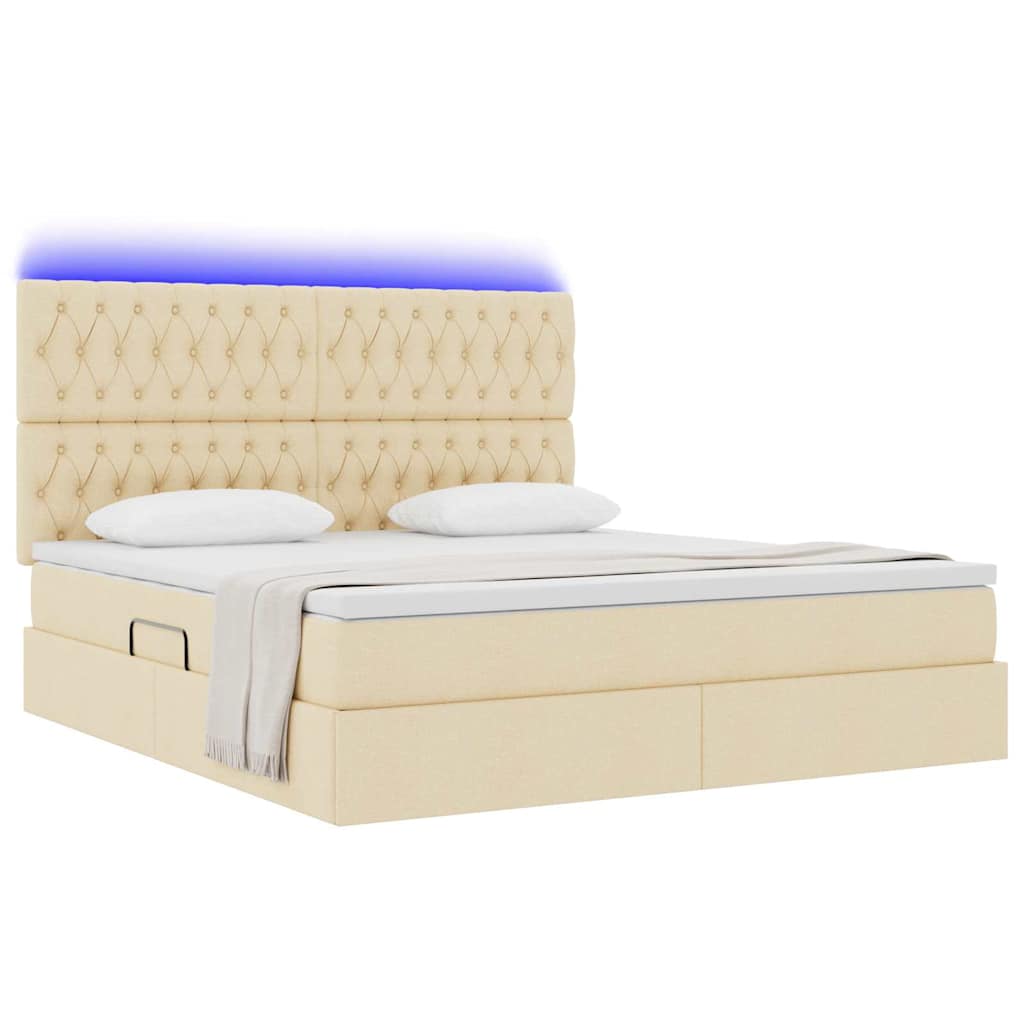 vidaXL Κρεβάτι με αποθηκευτικό χώρο και LED με led Κρέμ 160 x 200 cm