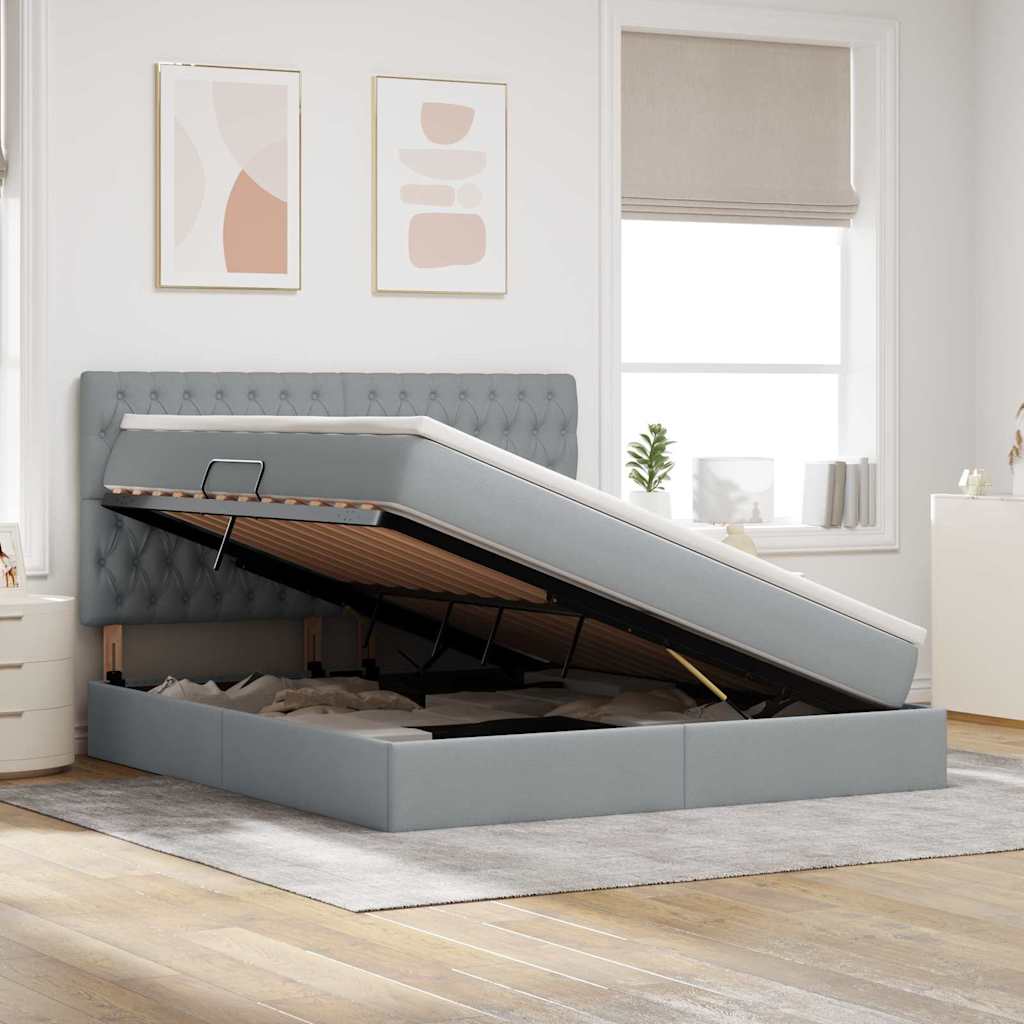 vidaXL Κρεβάτι με αποθηκευτικό χώρο και LED Ανοιχτό γκρι 180 x 200 cm