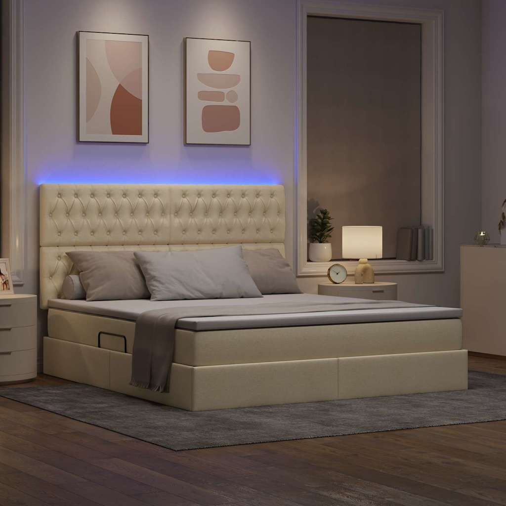 vidaXL Κρεβάτι με αποθηκευτικό χώρο και LED με led Κρέμ 180 x 200 cm