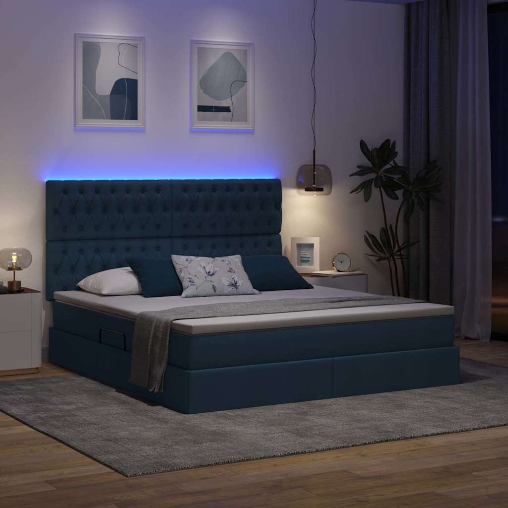 vidaXL Κρεβάτι με αποθηκευτικό χώρο και LED με led Μπλε 180 x 200 cm