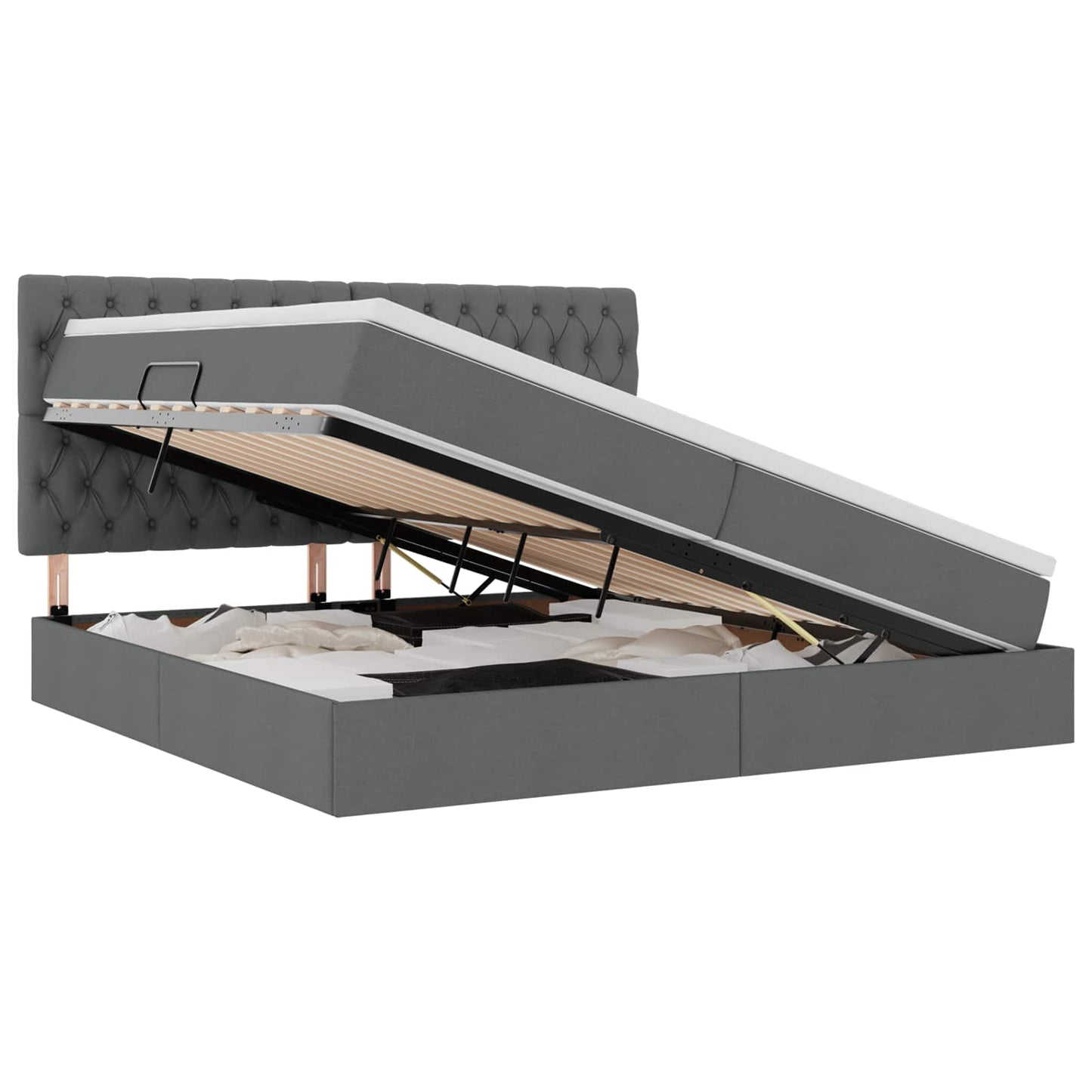 vidaXL Κρεβάτι με αποθηκευτικό χώρο και LED Σκούρο Γκρι 200 x 200 cm