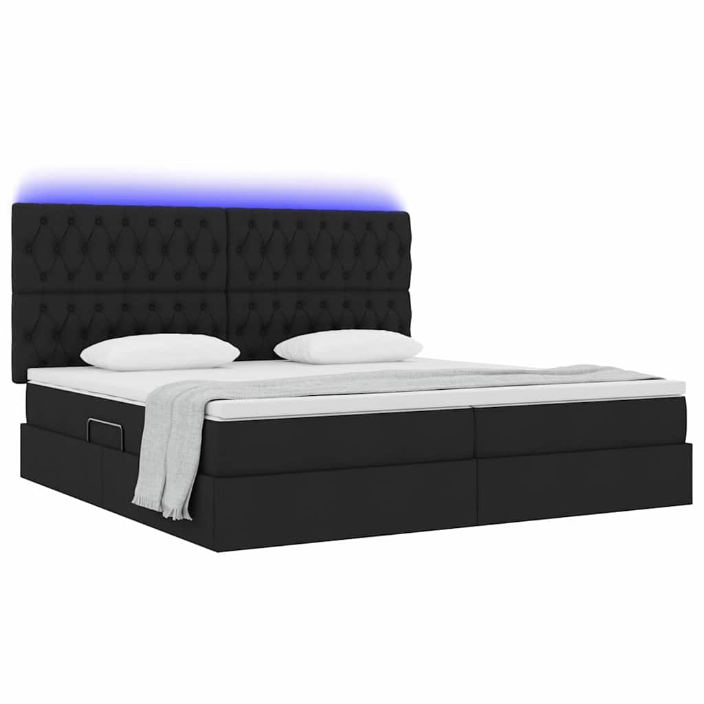 vidaXL LED Κρεβάτι αποθήκευσης με στρώμα Μαύρο 200 x 200 cm Ύφασμα