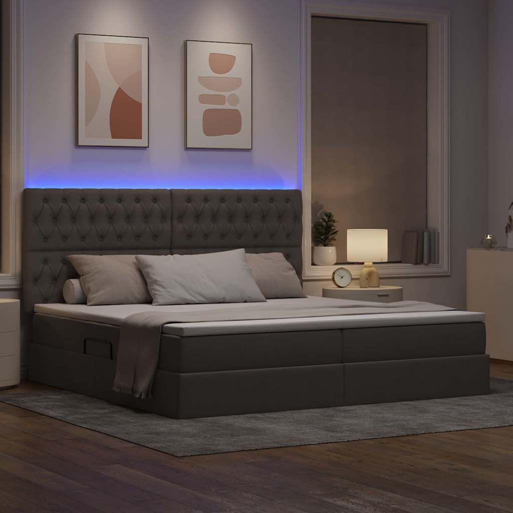 vidaXL LED Κρεβάτι αποθήκευσης με στρώμα Taupe 200 x 200 cm Ύφασμα