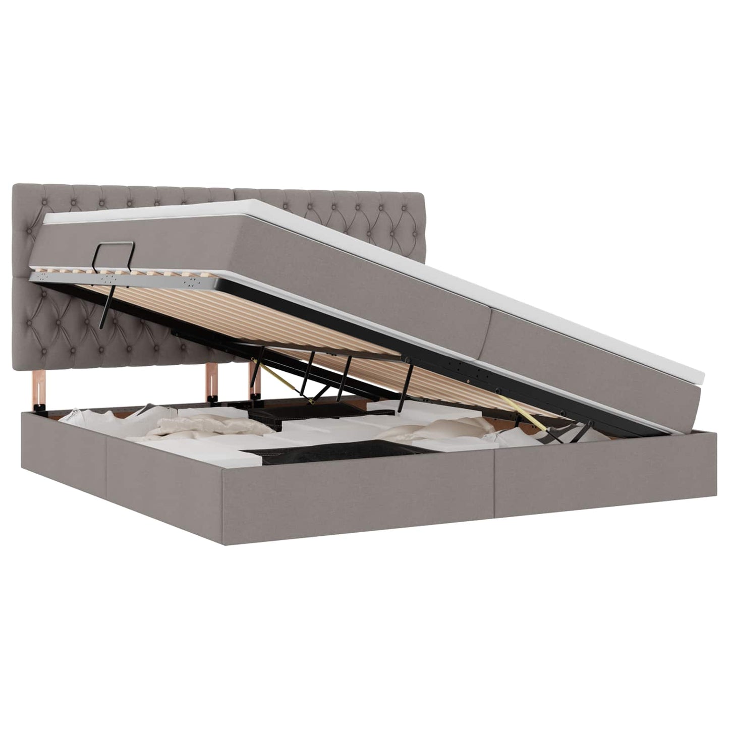 vidaXL LED Κρεβάτι αποθήκευσης με στρώμα Taupe 200 x 200 cm Ύφασμα