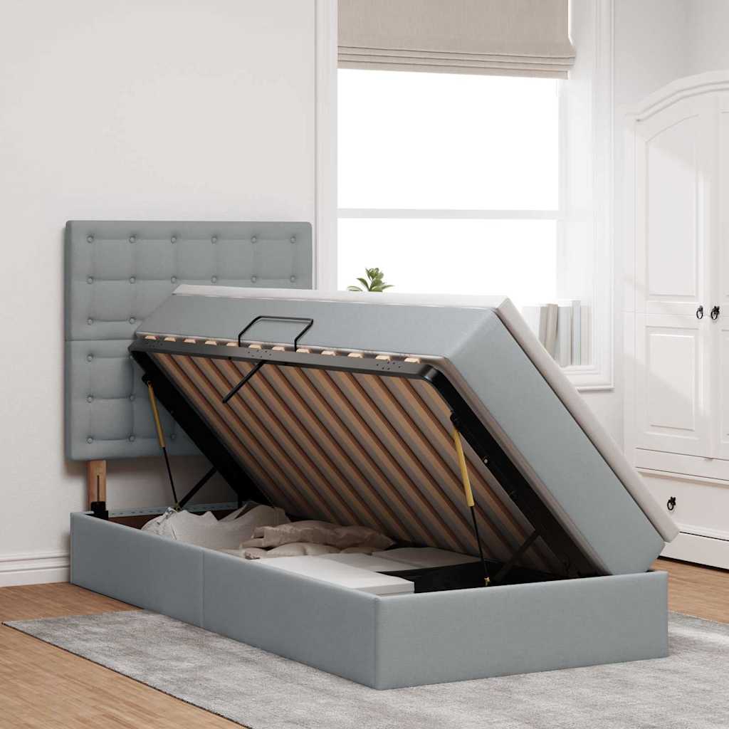 vidaXL Κρεβάτι με αποθηκευτικό χώρο και LED Ανοιχτό γκρι 90 x 190 cm
