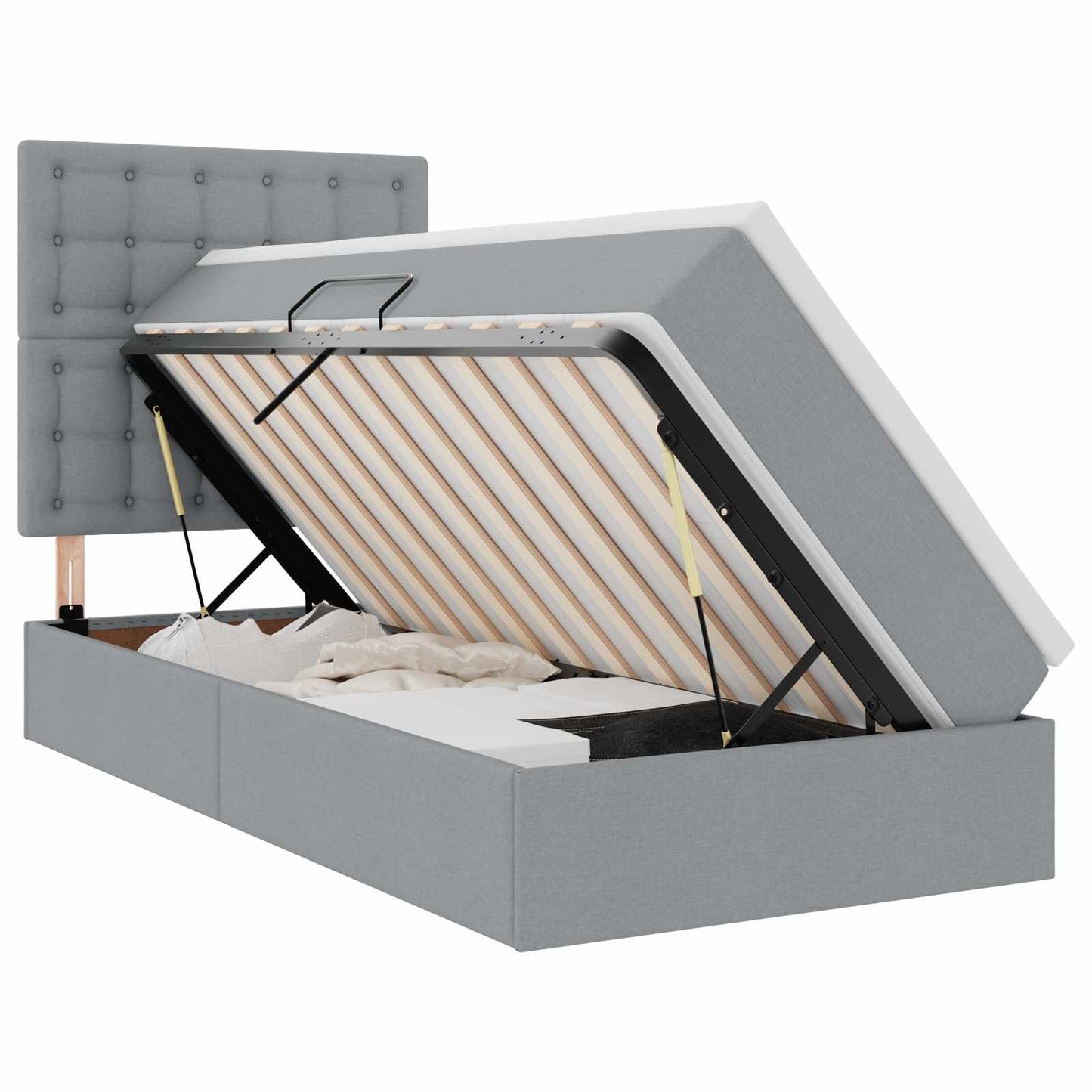 vidaXL Κρεβάτι με αποθηκευτικό χώρο και LED Ανοιχτό γκρι 90 x 190 cm