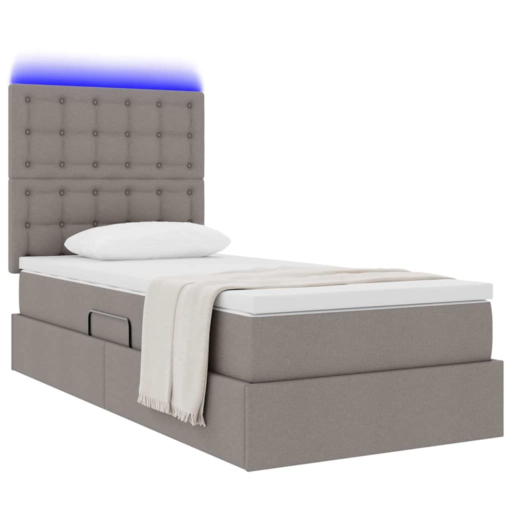 vidaXL LED Κρεβάτι αποθήκευσης με στρώμα Taupe 90 x 190 cm Ύφασμα
