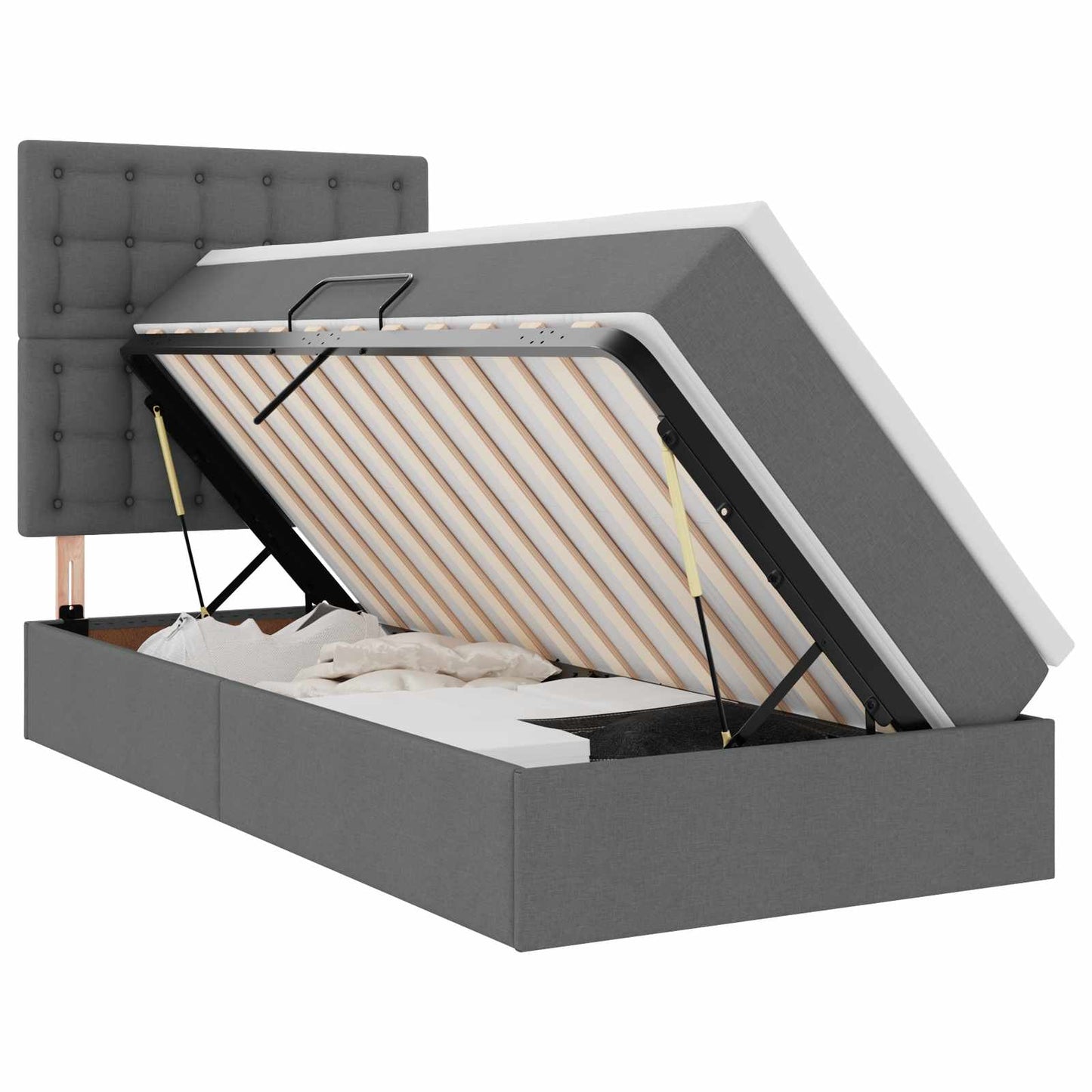 vidaXL Κρεβάτι με αποθηκευτικό χώρο και LED Σκούρο Γκρι 90 x 200 cm