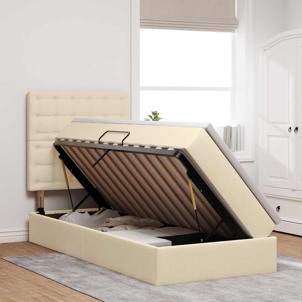 vidaXL Κρεβάτι με αποθηκευτικό χώρο και LED με στρώμα Κρέμ 90 x 200 cm