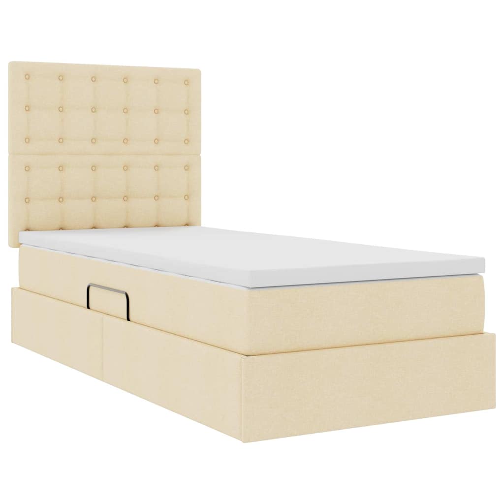 vidaXL Κρεβάτι με αποθηκευτικό χώρο και LED με στρώμα Κρέμ 90 x 200 cm