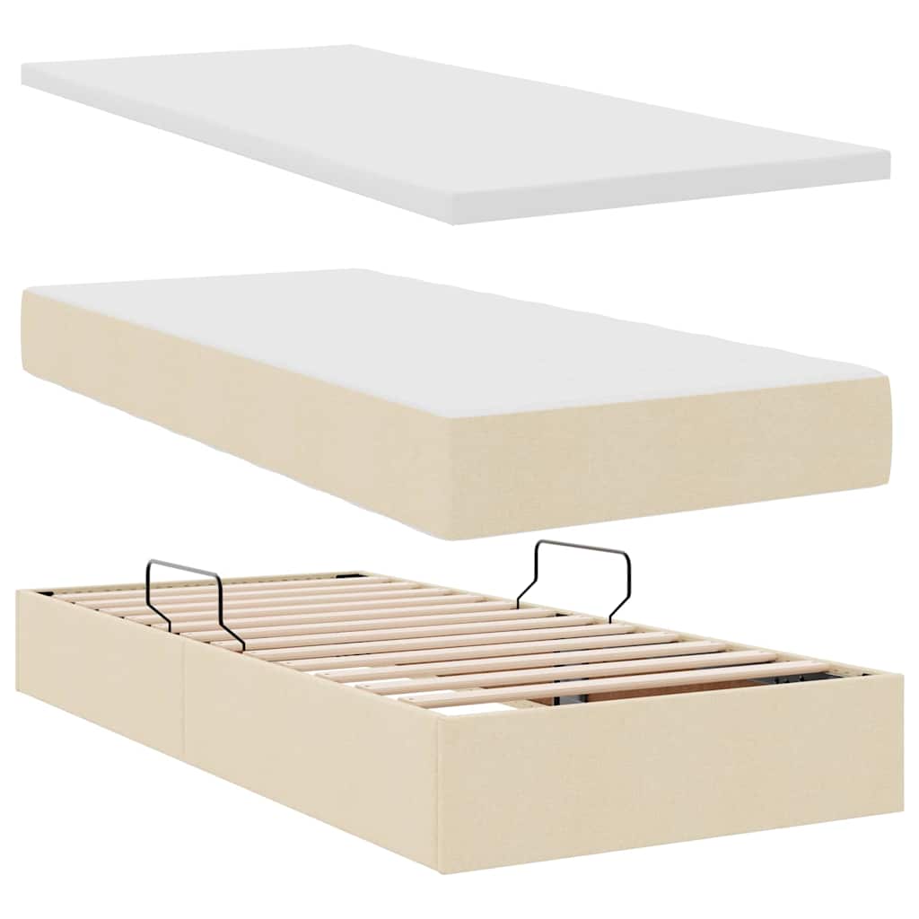 vidaXL Κρεβάτι με αποθηκευτικό χώρο και LED με στρώμα Κρέμ 90 x 200 cm