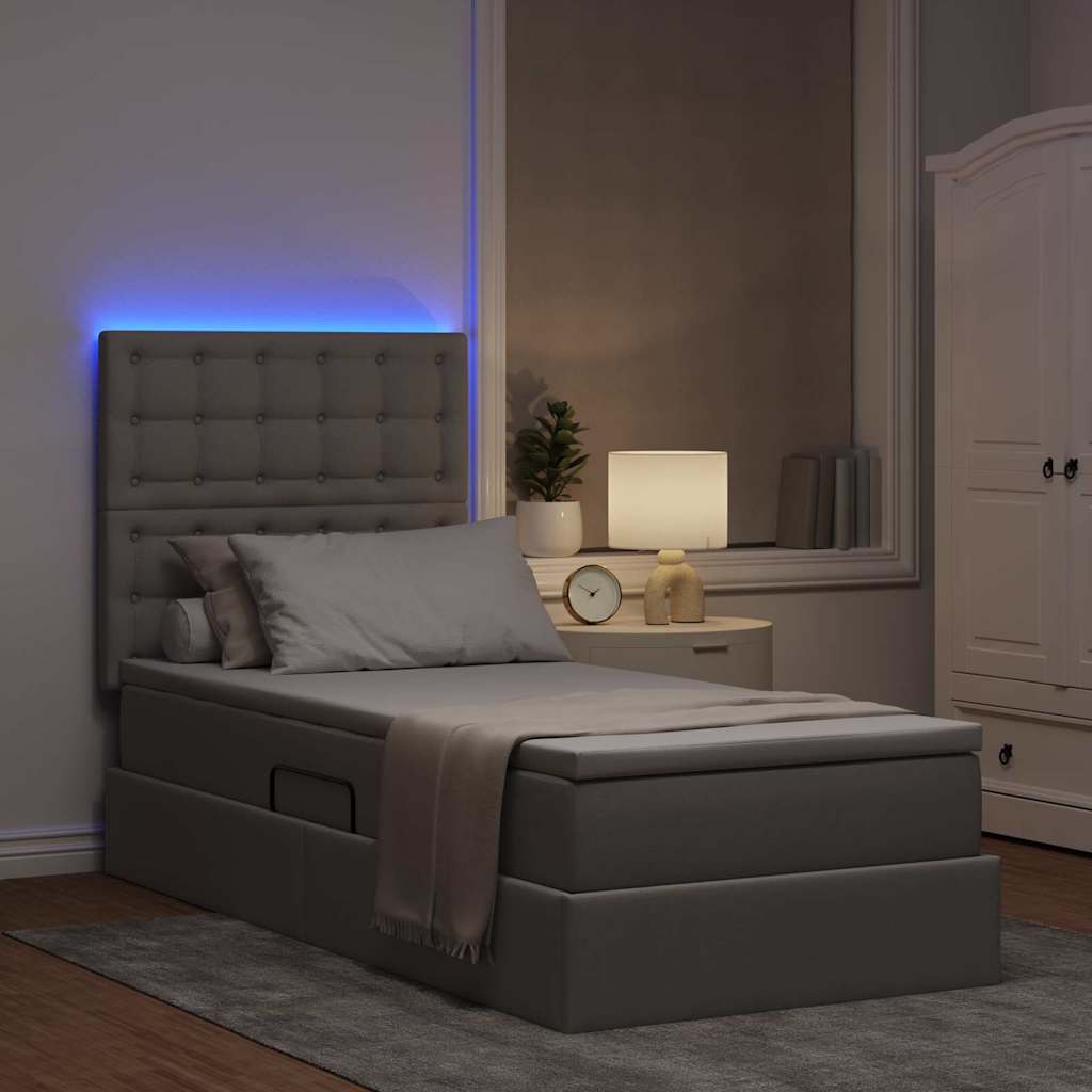 vidaXL LED Κρεβάτι αποθήκευσης με στρώμα Taupe 100 x 200 cm Ύφασμα