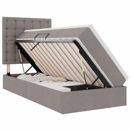 vidaXL LED Κρεβάτι αποθήκευσης με στρώμα Taupe 100 x 200 cm Ύφασμα