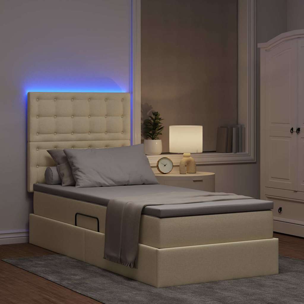 vidaXL Κρεβάτι με αποθηκευτικό χώρο και LED με led Κρέμ 100 x 200 cm