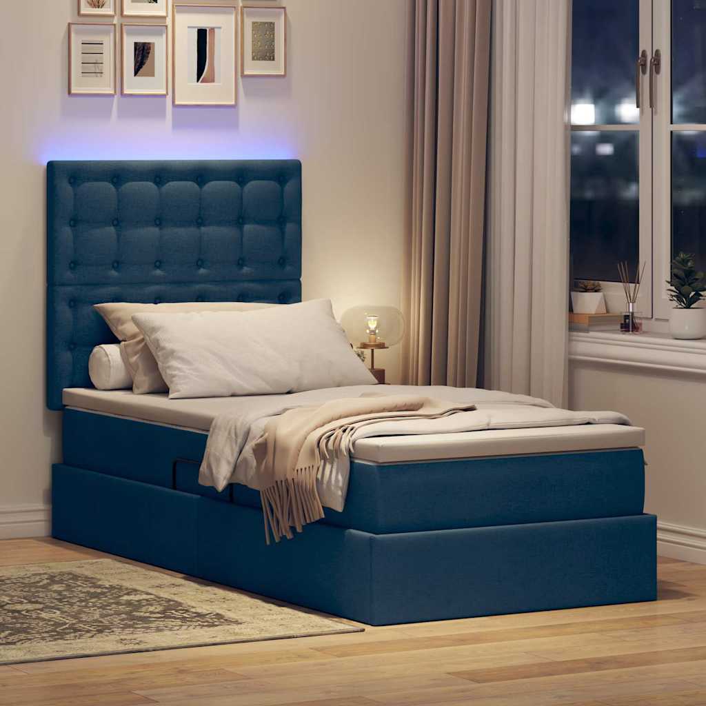 vidaXL Κρεβάτι με αποθηκευτικό χώρο και LED με led Μπλε 100 x 200 cm