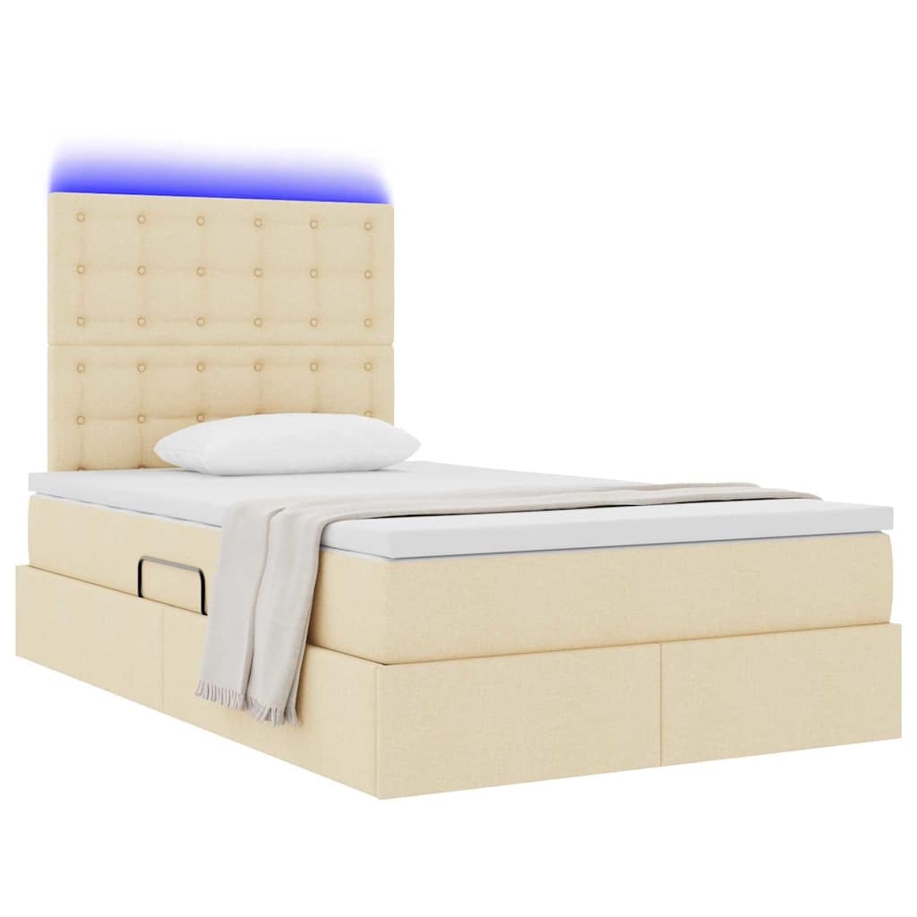 vidaXL Κρεβάτι με αποθηκευτικό χώρο και LED με led Κρεμ 120 x 190 cm