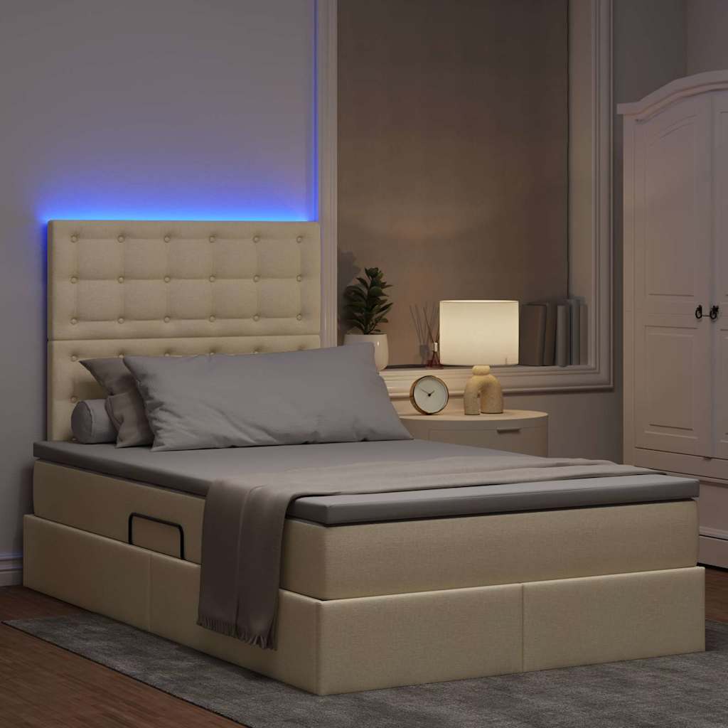 vidaXL Κρεβάτι με αποθηκευτικό χώρο και LED με led Κρέμ 120 x 200 cm