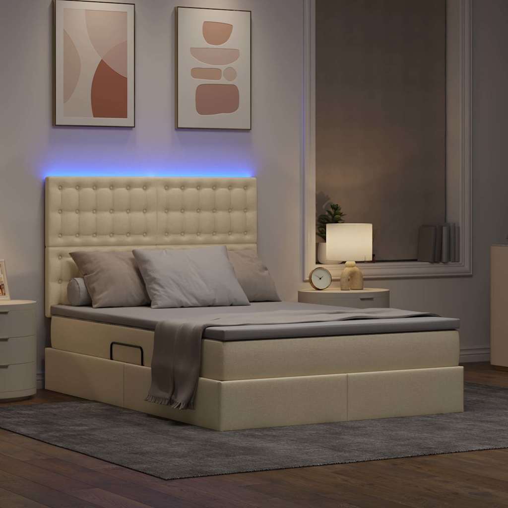 vidaXL Κρεβάτι με αποθηκευτικό χώρο και LED με led Κρέμ 140 x 190 cm
