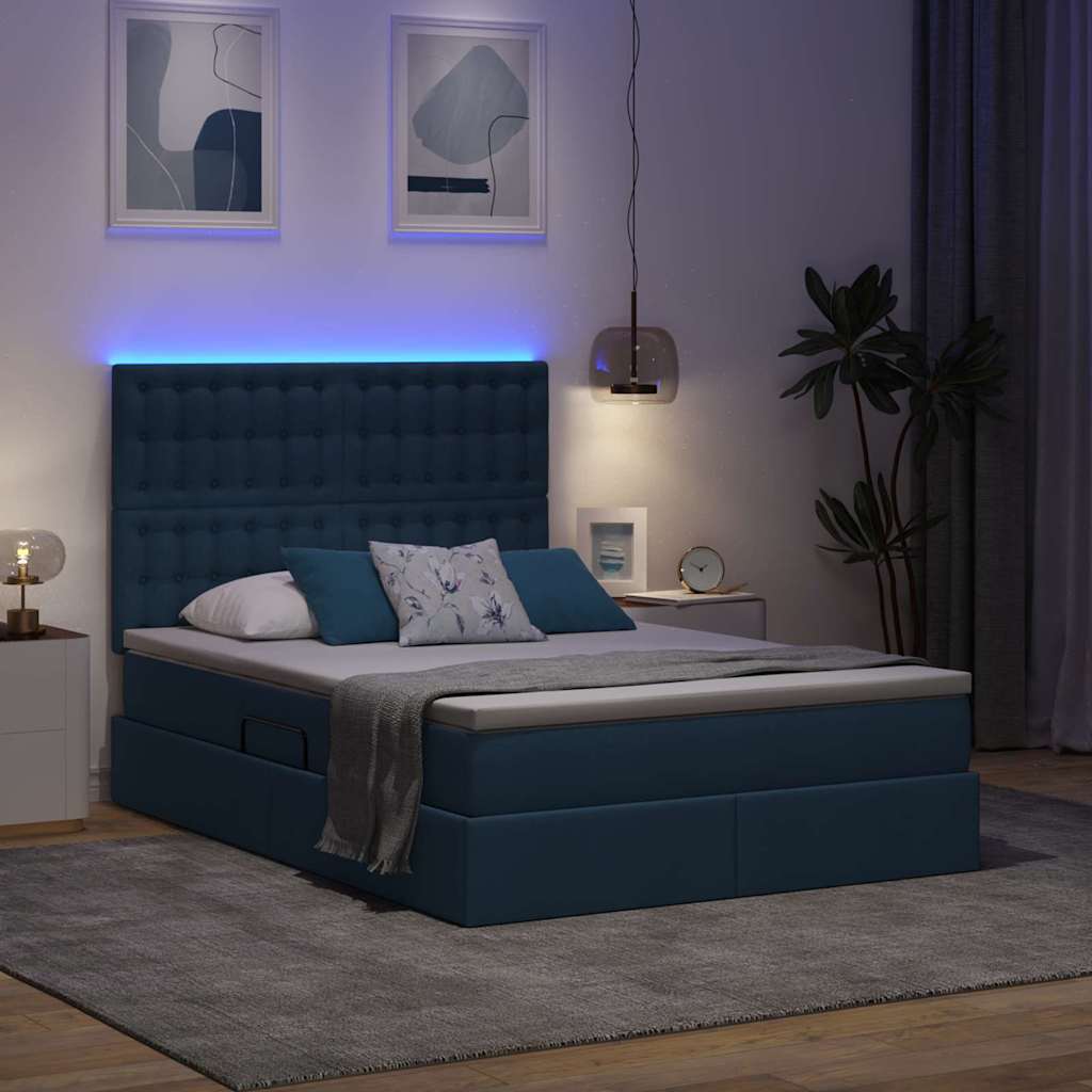 vidaXL Κρεβάτι με αποθηκευτικό χώρο και LED με led Μπλε 140 x 190 cm