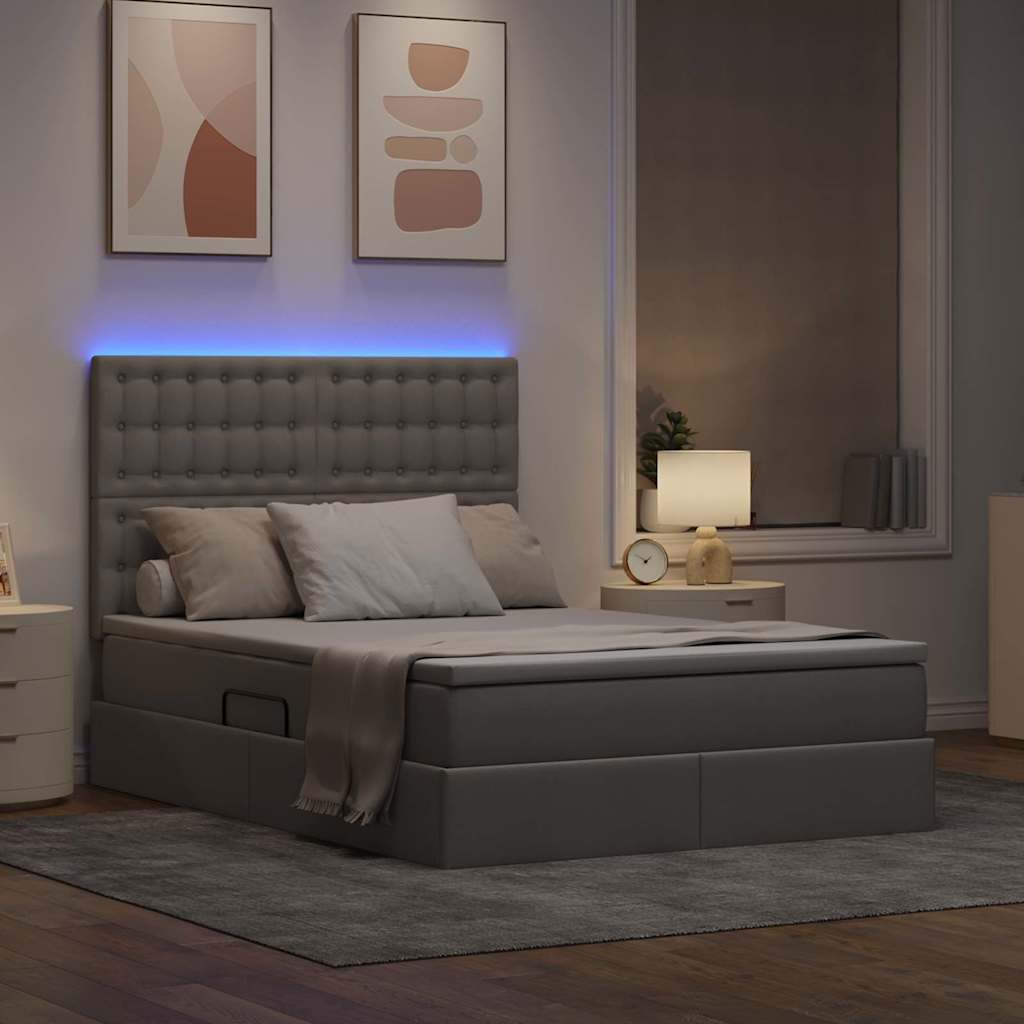 vidaXL LED Κρεβάτι αποθήκευσης με στρώμα Taupe 140 x 200 cm Ύφασμα