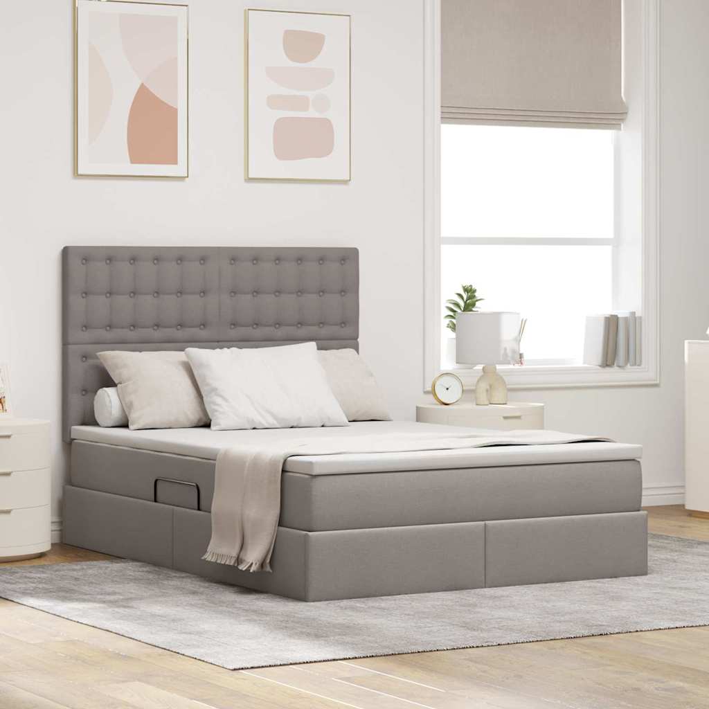 vidaXL LED Κρεβάτι αποθήκευσης με στρώμα Taupe 140 x 200 cm Ύφασμα