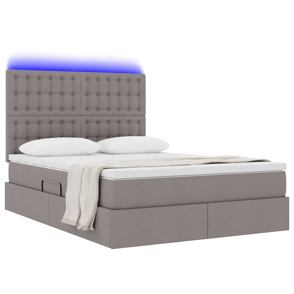 vidaXL LED Κρεβάτι αποθήκευσης με στρώμα Taupe 140 x 200 cm Ύφασμα
