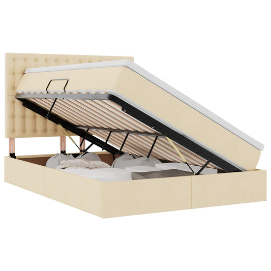 vidaXL LED Κρεβάτι αποθήκευσης με στρώμα Κρέμ 140 x 200 cm Ύφασμα