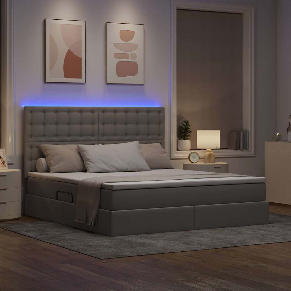 vidaXL LED Κρεβάτι αποθήκευσης με στρώμα Taupe 160 x 200 cm Ύφασμα