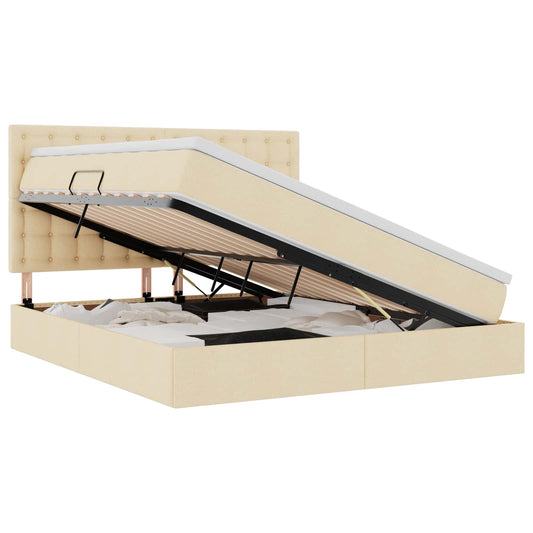 vidaXL LED Κρεβάτι αποθήκευσης με στρώμα Κρέμ 160 x 200 cm Ύφασμα