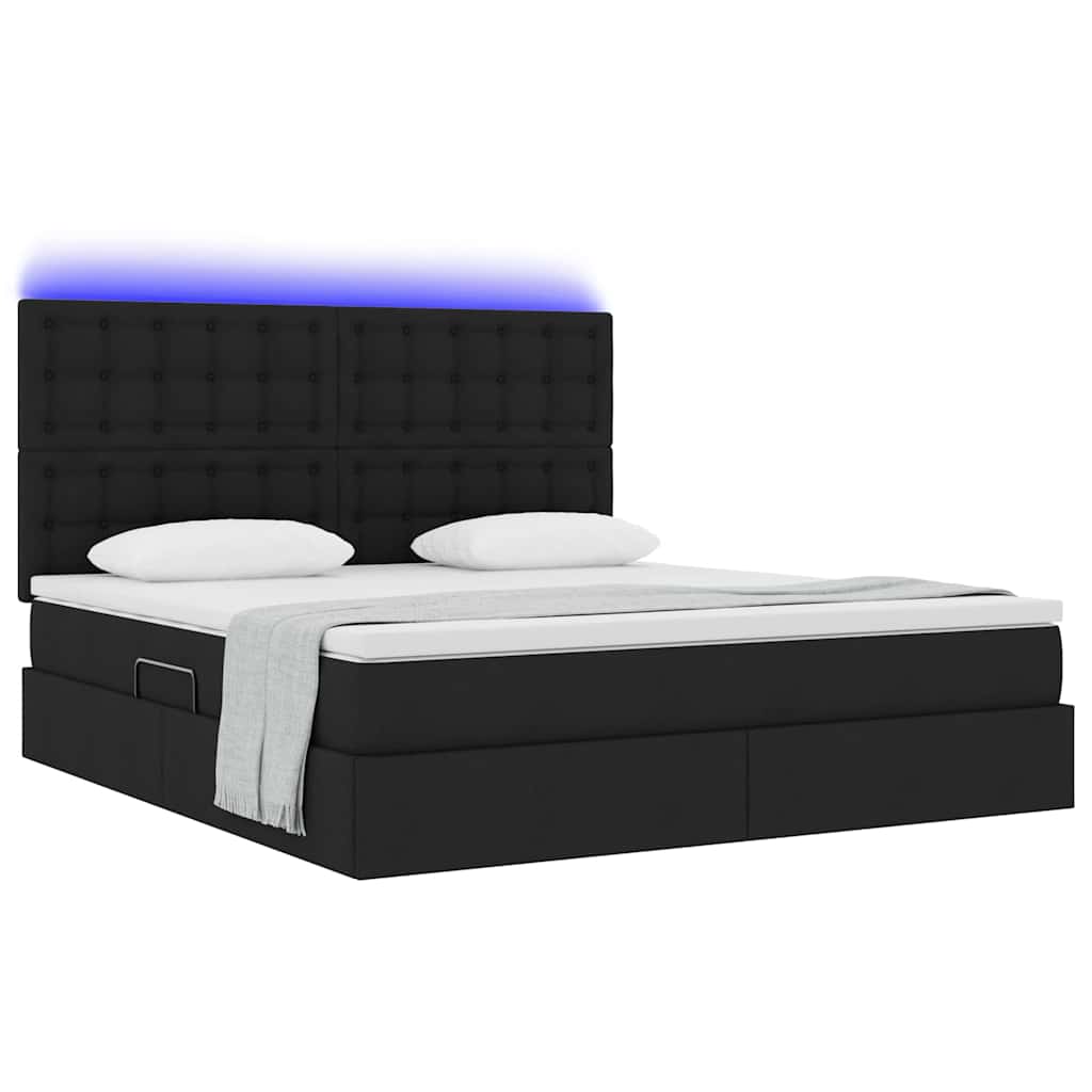 vidaXL Κρεβάτι με αποθηκευτικό χώρο και LED με led Μαύρο 180 x 200 cm