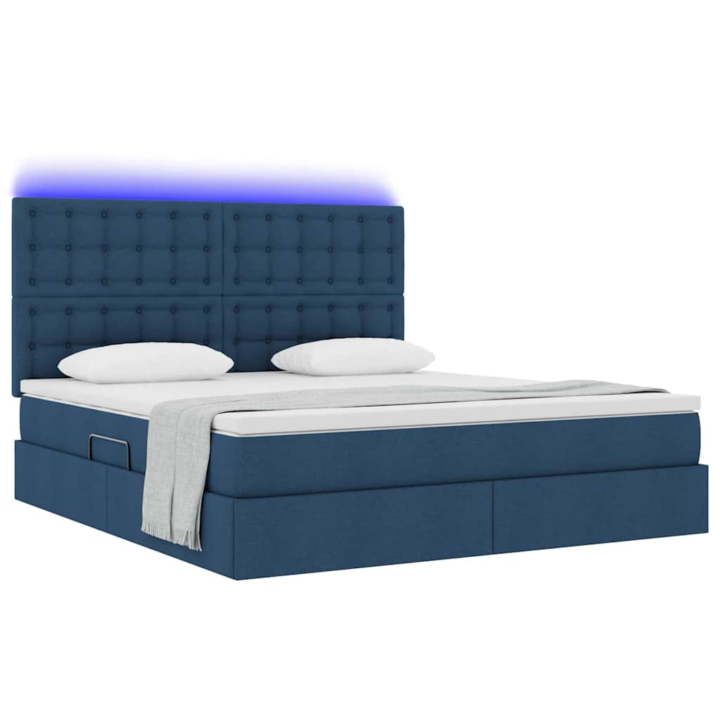 vidaXL LED Κρεβάτι αποθήκευσης με στρώμα Μπλε 180 x 200 cm Ύφασμα