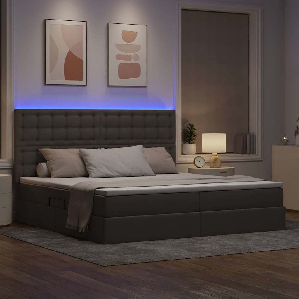 vidaXL Κρεβάτι με αποθηκευτικό χώρο και LED με led Taupe 200 x 200 cm
