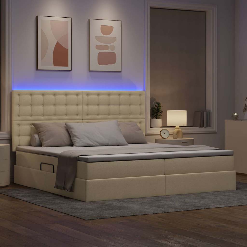 vidaXL Κρεβάτι με αποθηκευτικό χώρο και LED με led Κρέμ 200 x 200 cm