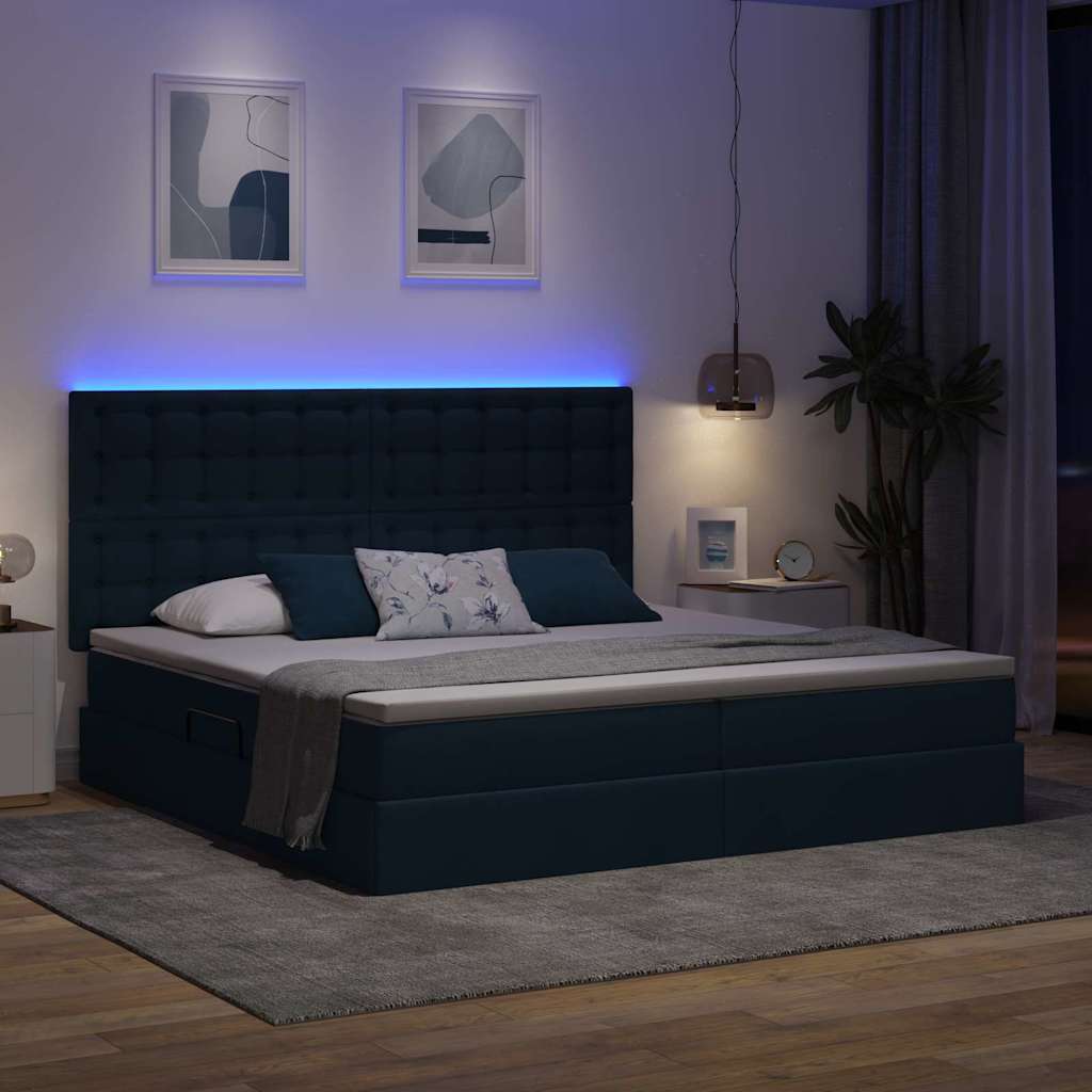 vidaXL Κρεβάτι με αποθηκευτικό χώρο και LED με led Μπλε 200 x 200 cm
